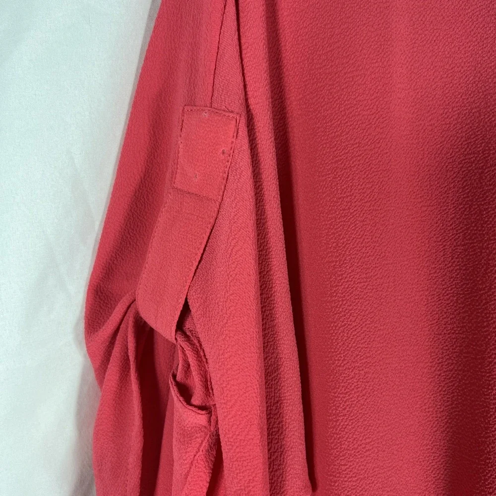Michael Kors‎ Top Women's Med Rose Scoop Neck Roll Tab Sleeve Sheer Blouse
